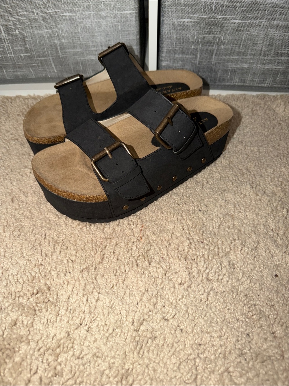 Altar'd State Black Platform Buckle Slide Mules